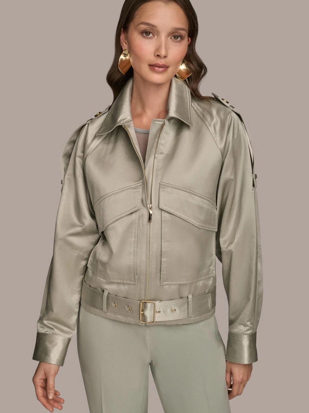 COTTON-BLEND SATIN BIKER JACKET